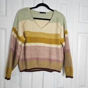 Black Tape V Neck Soft Knit Boxy Oversized Multi-Color Medium Sweater
